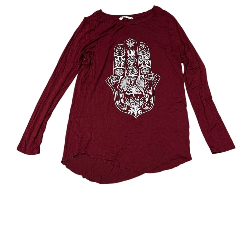 Burgundy Long Sleeve Top with Hamsa Design